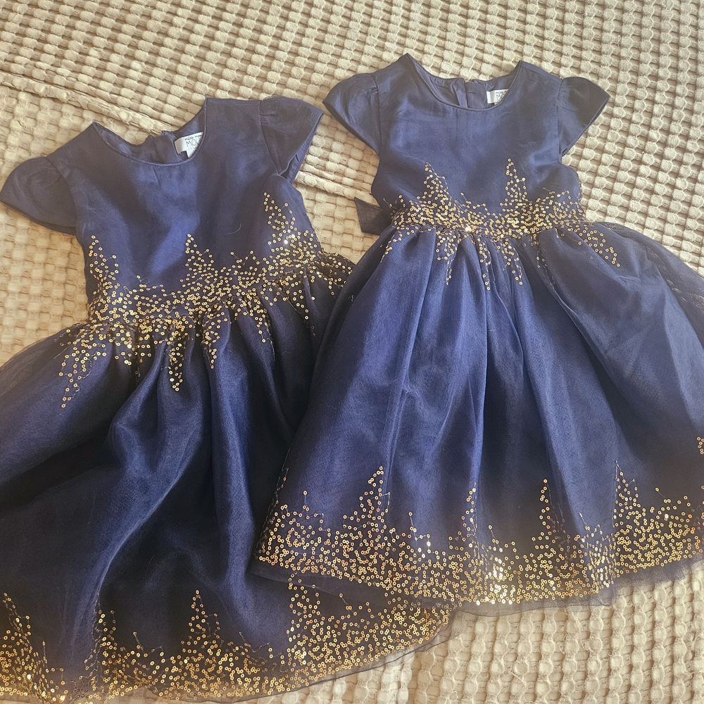 Navy and Gold Glitter Tulle Dresses